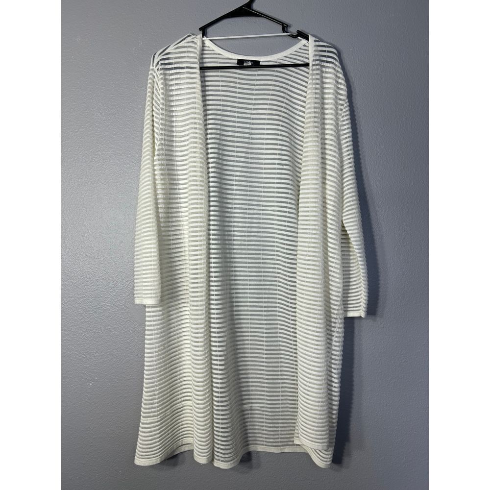 Alfani White Shadow Striped Long Sleeve Open Cardigan Casual Office Wear Size M
